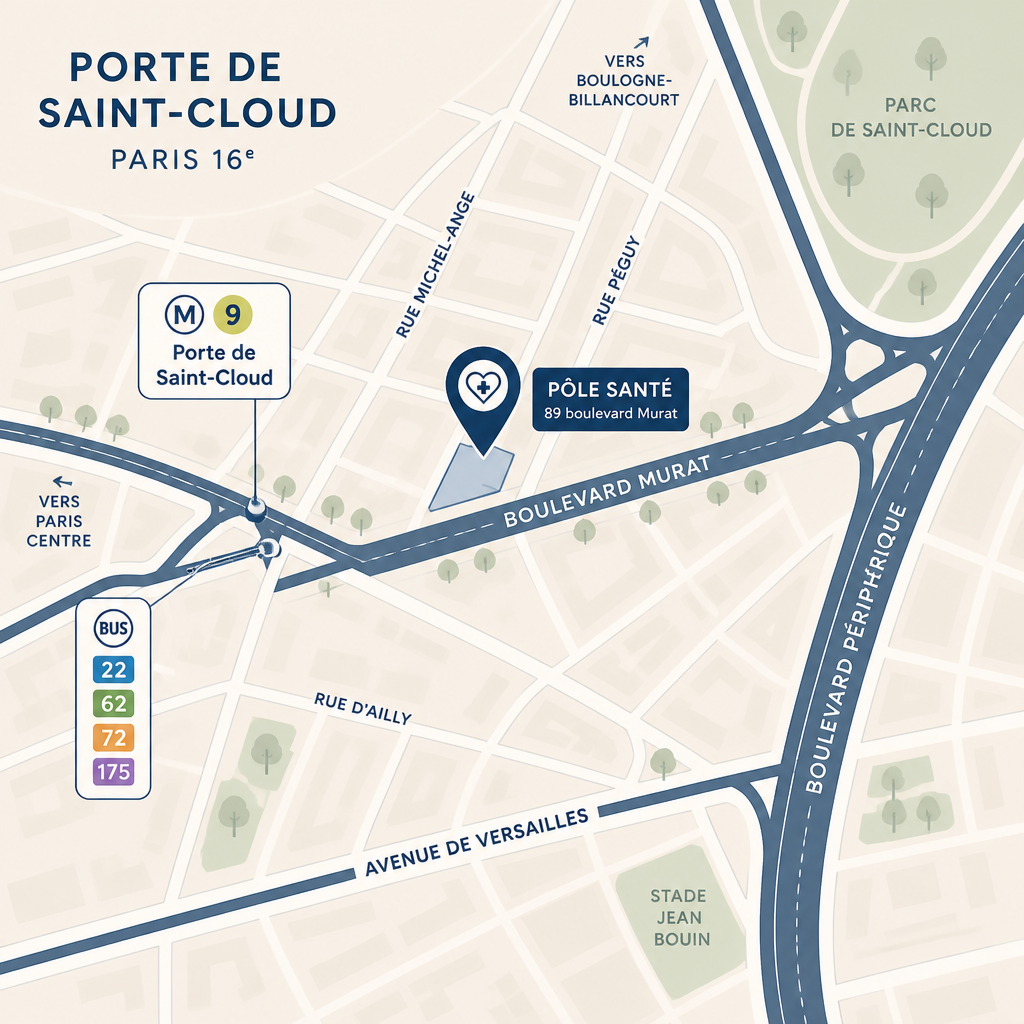Plan du quartier Porte de Saint-Cloud, 89 boulevard Murat, 75016 Paris
